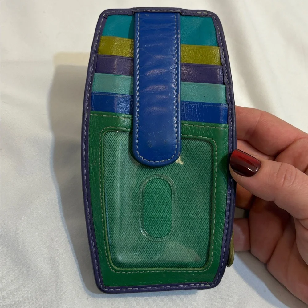 Vintage Genuine Leather Colorful Multi Color Block Funky Card Holder Wallet - Picture 7 of 10